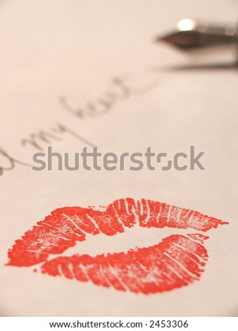 lip imprint, with out of focus writing