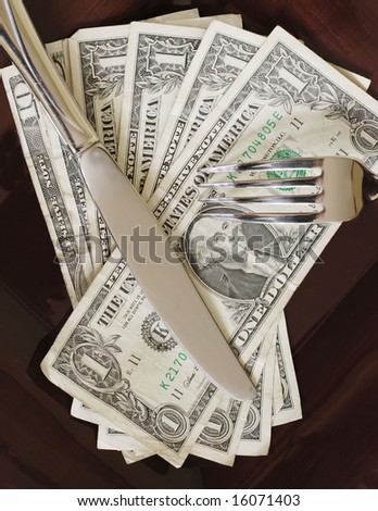 plate of money with knife and fork - to signify the rising cost of food
