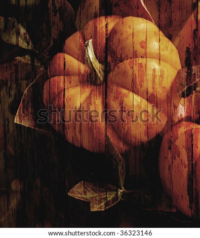 mini pumpkins layered with texture to give appearance of an old canvas painting