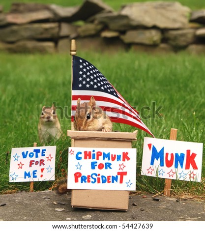 chipmunk campaigning for president with his running mate in the background
