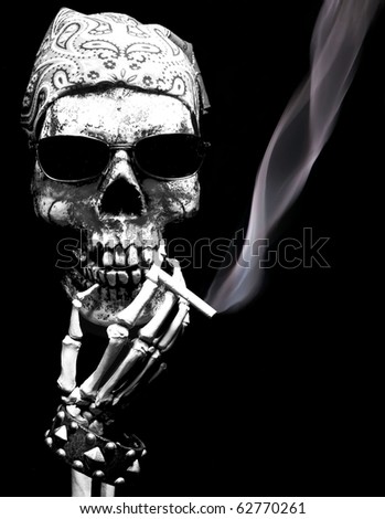 skeleton with attitude smokes a cigarette