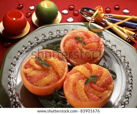 Grapefruit with citrus fruit and Calisson ice cream