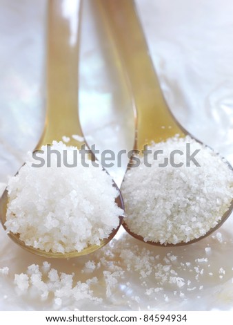 Spoonful of Fleur de sel sea salt and Guérande salt