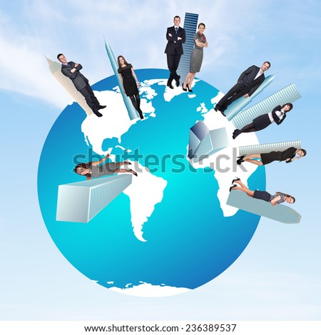 Concept of global business team with businesspeople over the world