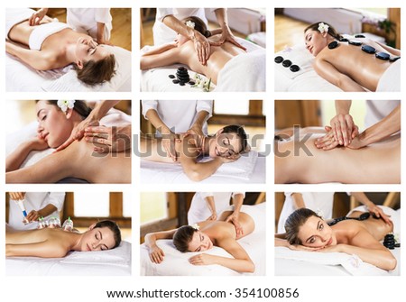 Collage ball of beauty massage. Medicine, health care concept.