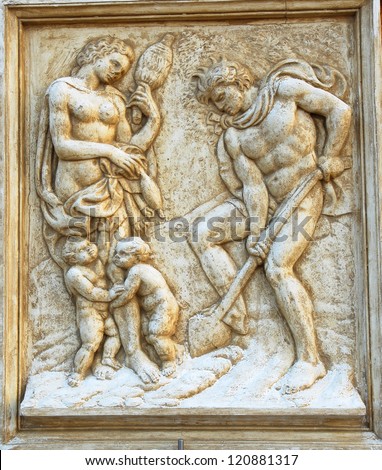 BOLOGNA - SEPT 10: The Hard work Genesis sculpture temporary exposed out of Saint Petronius Basilica to collect money for Basilica restoration. September 10, 2012 in Bologna Italy