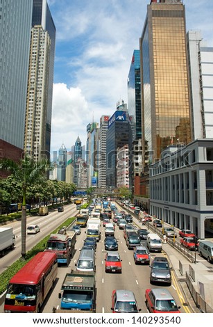 HONGKONG, CHINA-MAY 29: Gloucester road, traffic and city life in this international business and financial center in Asia. The area is one of the most populated in the world. May 29, 2007 Hong Kong
