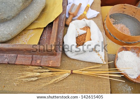 RAVENNA, ITALY Ã¢Â?Â?MAY 5: Medieval tools to prepare bread at the Wednesday outdoor market medieval exhibition. The place is very popular and attracts thousands of people. May 5, 2013 Ravenna Italy
