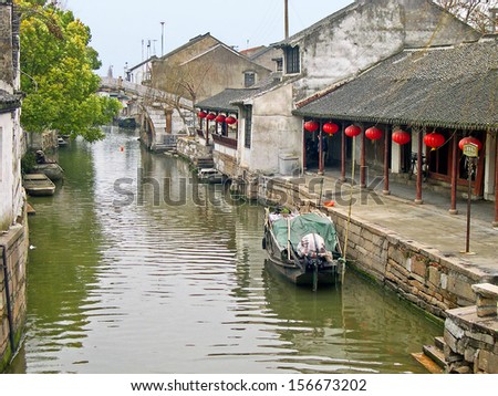 JINXI, SHANGHAI, CHINA Ã¢Â?Â? FEBRUARY 6: typical village water way.  The ancient village is a Shanghai tourist attraction with 100000 visitors per year. February 6, 2005, Jinxi, China