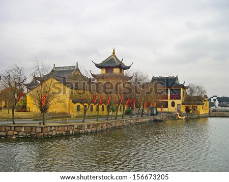 JINXI, SHANGHAI, CHINA Ã¢Â?Â? FEBRUARY 6: the old Lotus Pool Temple. The ancient village is a Shanghai tourist attraction with 100000 visitors per year. February 6, 2005, Jinxi, China