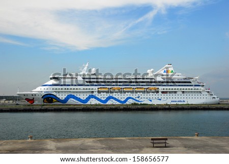 RAVENNA, ITALY  MAY 11: cruise ship docked at the marina. More than 100000 cruise passengers visit the city each year. May 11, 2013 Ravenna, Italy