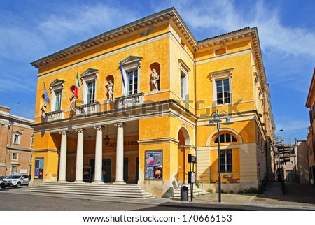 RAVENNA, ITALY - MAY 9: The old Alighieri Theater. The city defined by UNESCO heritage of humanity has 3 million tourists per year. May 9, 2013 Ravenna Italy