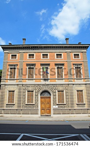 RAVENNA, ITALY - JUNE 15: old downtown building locate a music school. The city defined by UNESCO heritage of humanity has 3 million tourists year. June 15, 2013 Ravenna Italy.