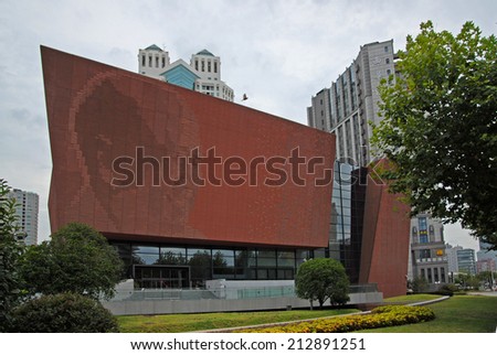 SHANGHAI, CHINA-AUGUST 12, 2013: modern university library in the largest Chinese city by population.