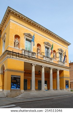 RAVENNA, ITALY â??SEPTEMBER 21, 2014: the old Alighieri Theater. The city defined by UNESCO heritage of humanity has 3 million tourists per year.