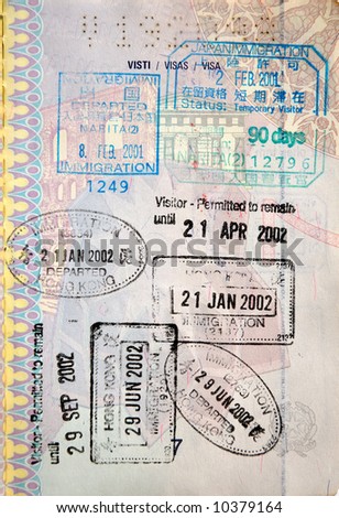 Italian passport. Japan,Hong Kong border stamps