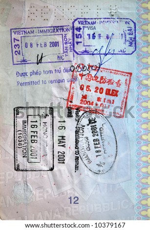 Italian passport. Vietnam,Hong Kong and China border stamps