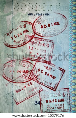 Italian passport. China border stamps