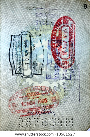 Italian passport.Brazil,Argentina,Uruguay border stamps.