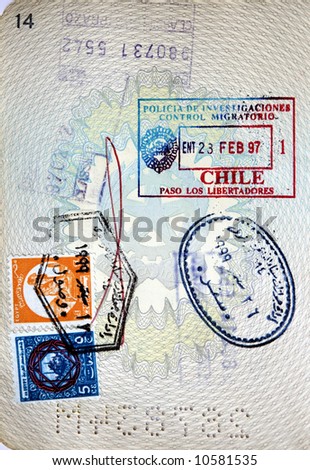 Italian passport. Brazil,Chile,Egypt border stamps