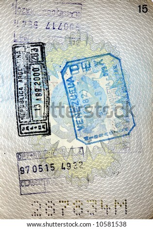 Italian passport.Venezuela,Argentina,Brazil border stamps