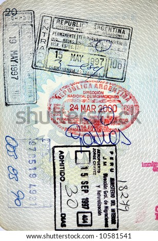 Italian passport. Argentina,Brazil, Peru border stamps