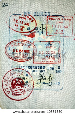 Italian passport. China visa and border stamps