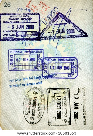 Italian passport. Thailand, Vietnam, hong-kong border stamps