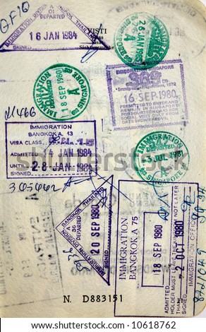 Italian passport. Tailand,Singapore border stamps