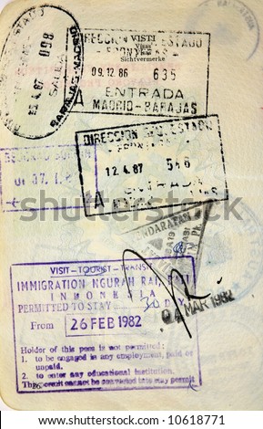 Italian passport. Indonesia,Spain border stamps