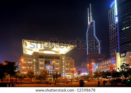China Shanghai People square Exhibition Hall night view