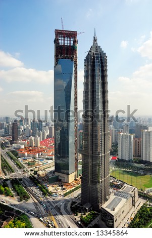 China Shanghai the jin mao tower, the shanghai world financial center  and pudong skyline