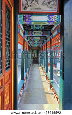 China, Beijing Summer Palace corridor.