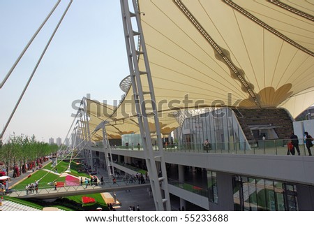 SHANGHAI -May 12:  EXPO axis. One km walkway across Expo.  May 12, 2010 in Shanghai China.