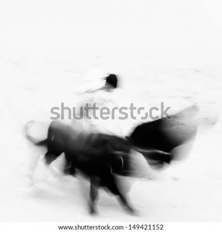 Bullfigting in bullring Las Ventas Madrid Spain Artistic abstract black and white image Bullfigting in bullring Las Ventas Madrid Spain Artistic abstract black and white image