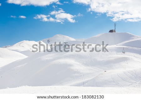 Ski slopes of Vogel, Triglav natural park, Julian Alps, Slovenia, Europe.