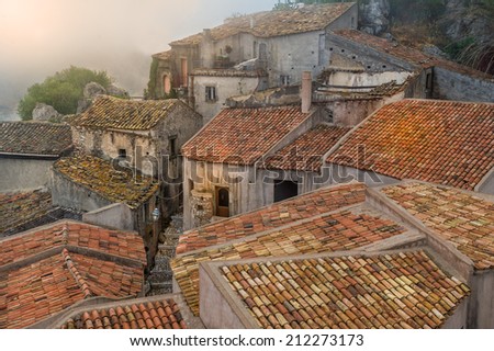 Ancient homes in old town Forsa d\'Agro. Sicily, Italy