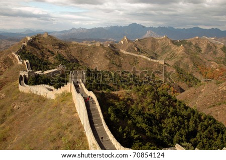 Great Wall of China, snaking across the mountainous landscape