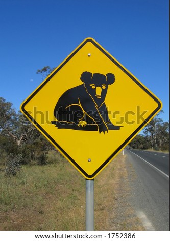 Australian native animal koala road sign