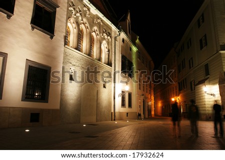 city street at night. stock photo : Old city street