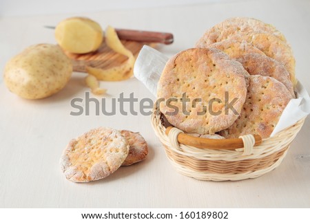 Several potato flat bread in a basket