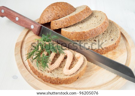 Bread made of rye and wheat flour with fish paste and dill