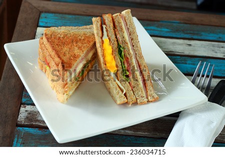 Sandwich on whole wheat  bread for breakfast.