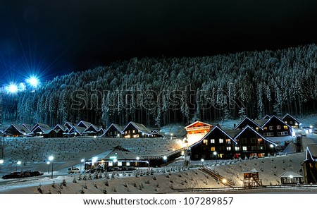 Houses decorated and lighted for christmas at night
