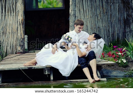 Wedding couple at the lake