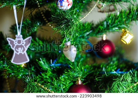 Christmas and New Year's toys on the Christmas tree