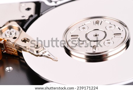 Open computer hard drive on white background top view