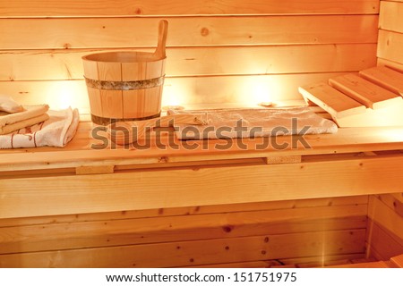 interior of sauna and sauna accessories
