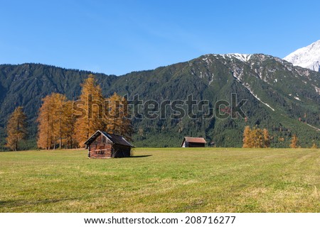 alpine Landscape of the Mieming Plateau with alpine shed, Austria, Tyrol