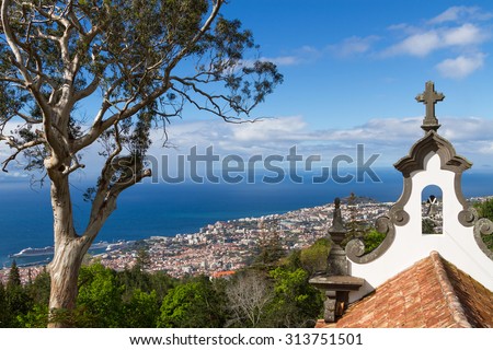 View of Funchal from the Monte. Chapel de la quinta do Monte in foreground,  Madeira, Portugal
